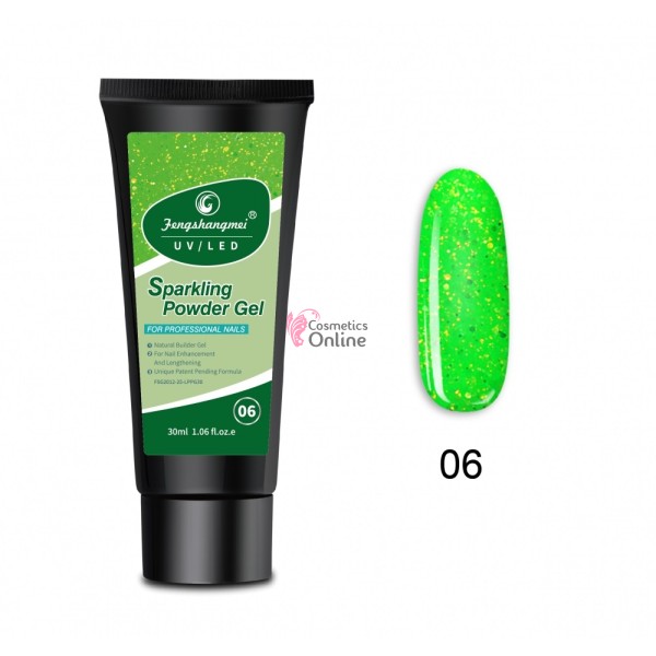 PolyGel UV /LED pentru unghii false FSM Sparkling Powder Gel 30 ML 06 Verde cu Reflexii